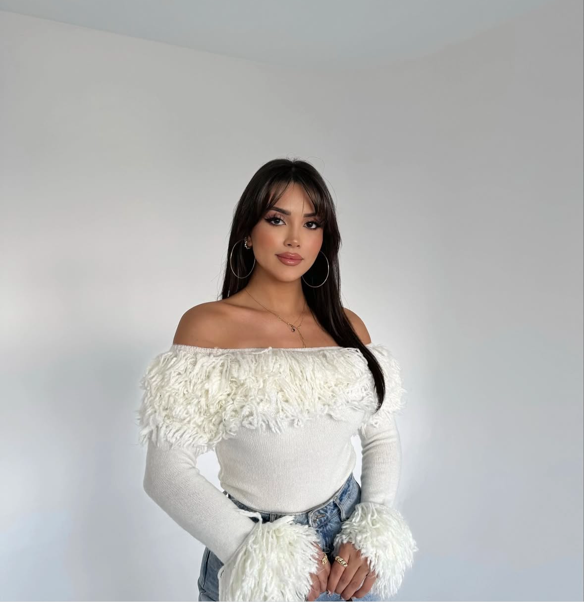 White Curls Off Shoulder Top