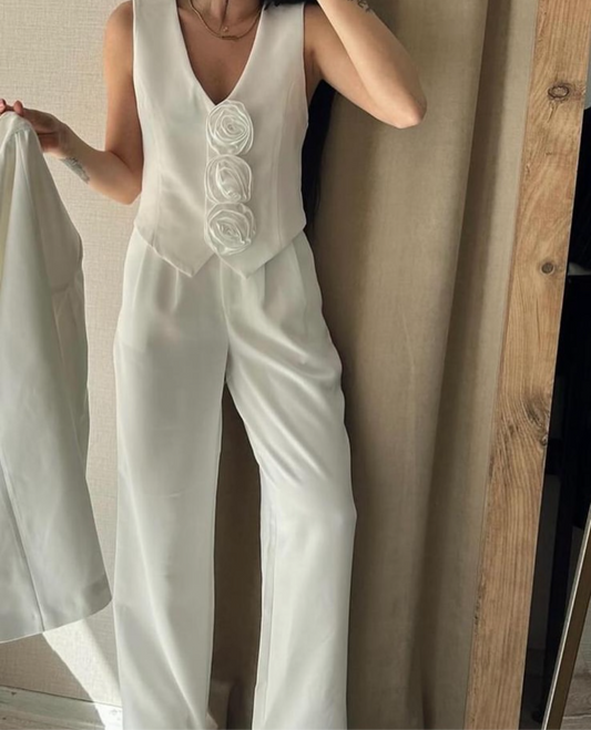 White rose vest set- 2pcs