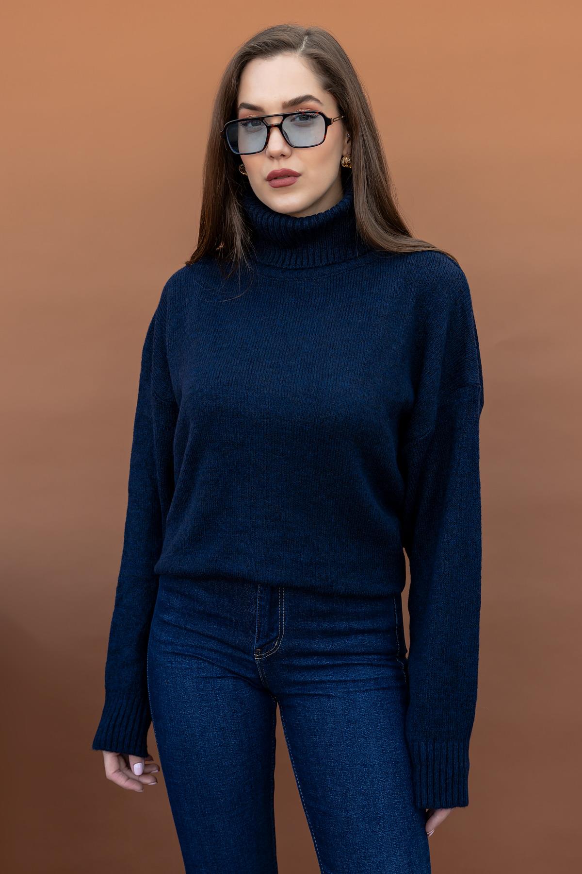 Navy Wool Turtleneck Top