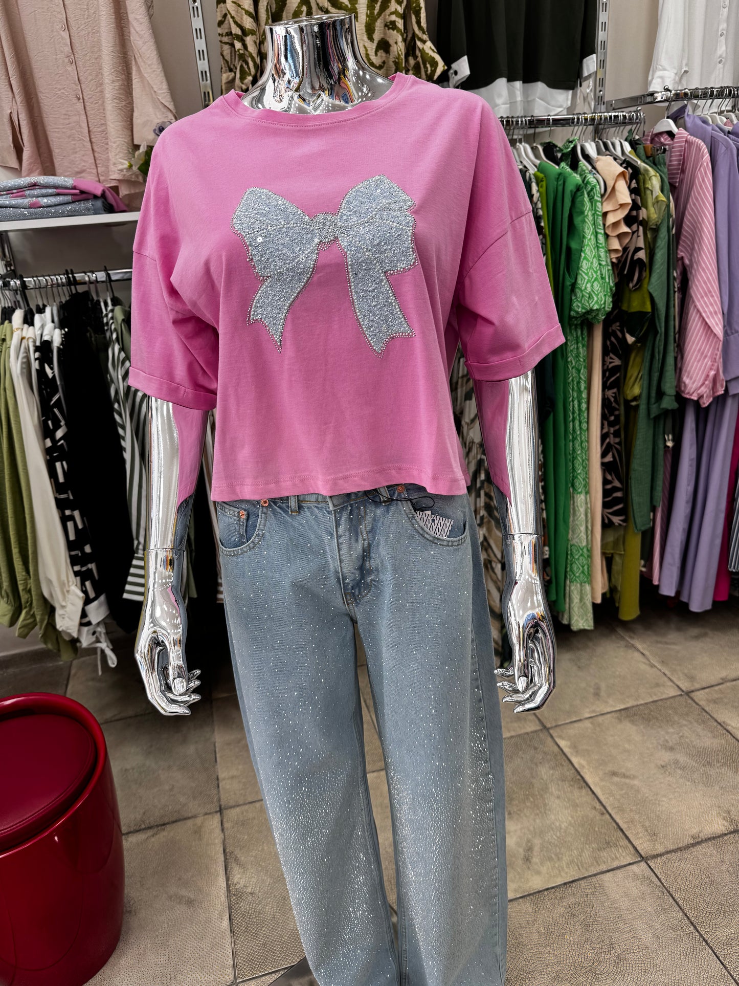 Pink sparkling Ribbon Top