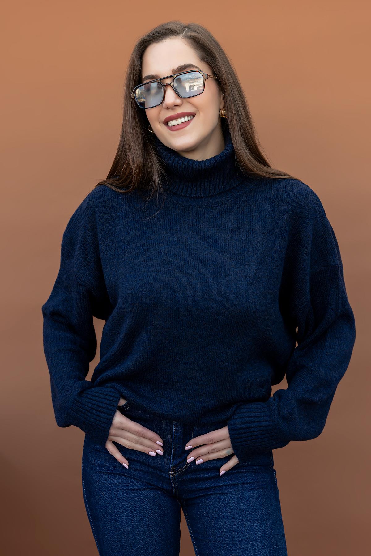 Navy Wool Turtleneck Top