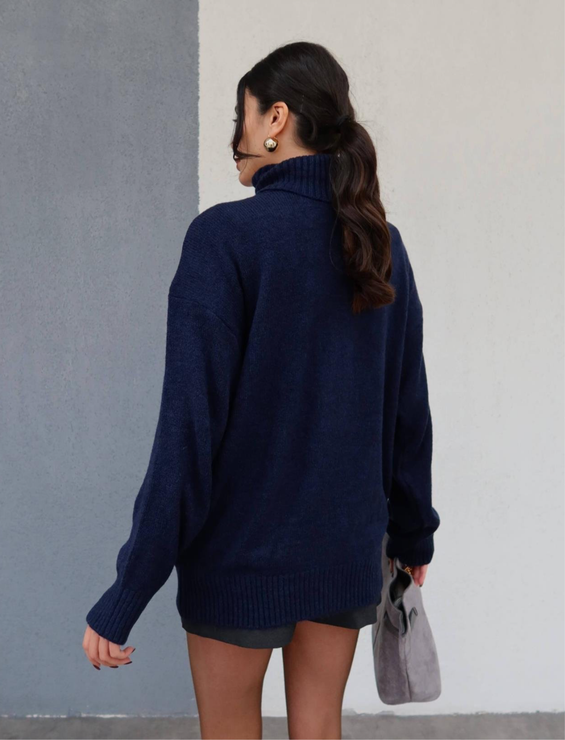 Navy Wool Turtleneck Top