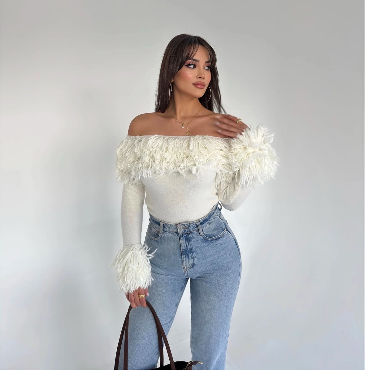 White Curls Off Shoulder Top