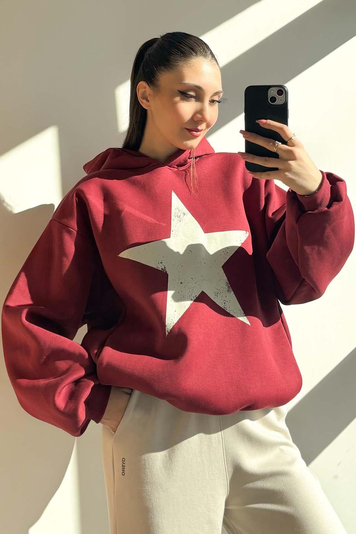 Burgundy Star Hoodie