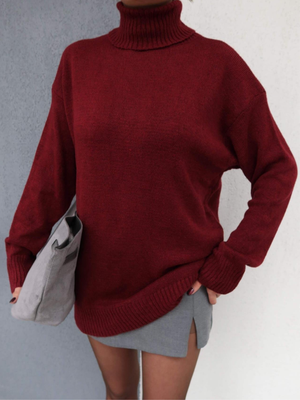 Burgundy Wool Turtleneck Top