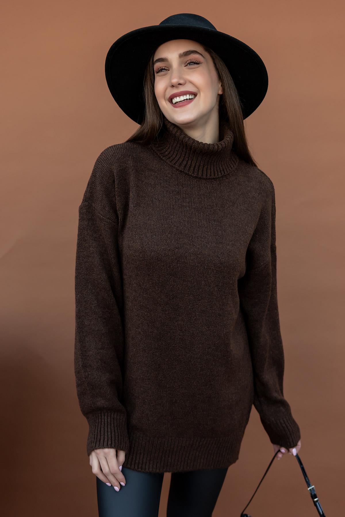 Brown Wool Turtleneck Top