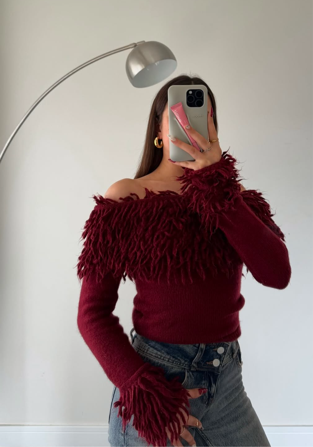 Burgundy Curls Off Shoulder Top