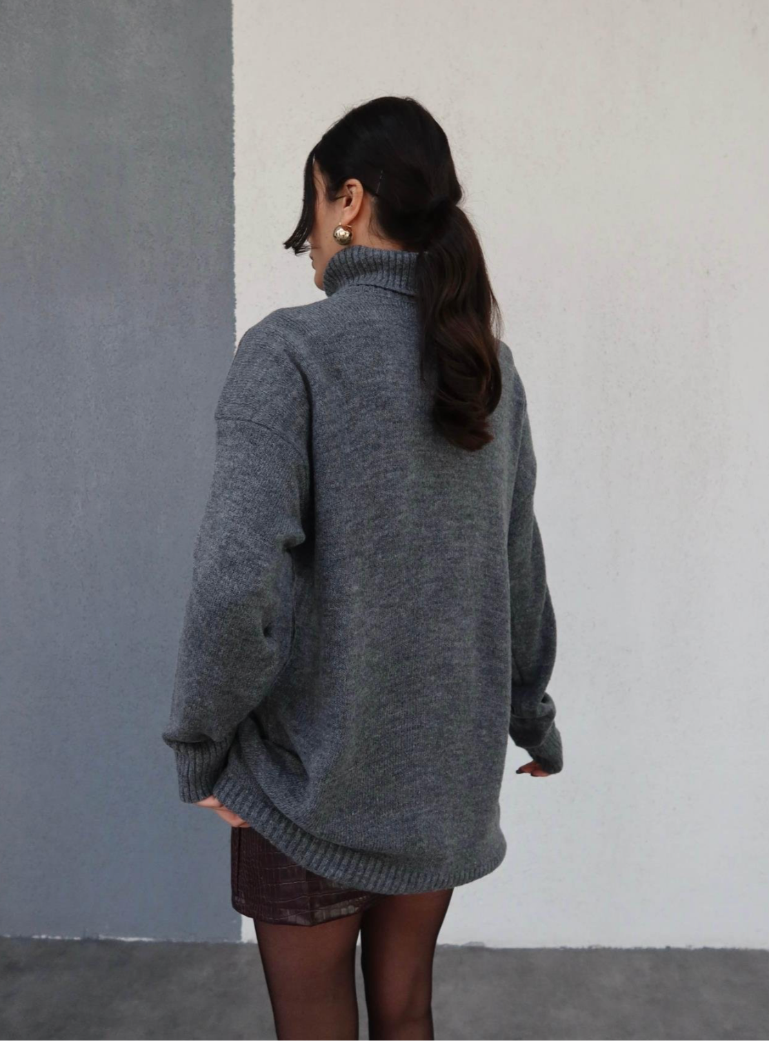 Grey Wool Turtleneck Top