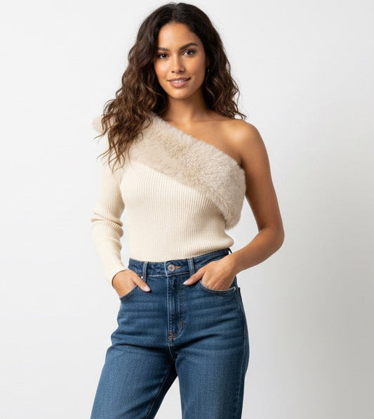 One shoulder Fur Top