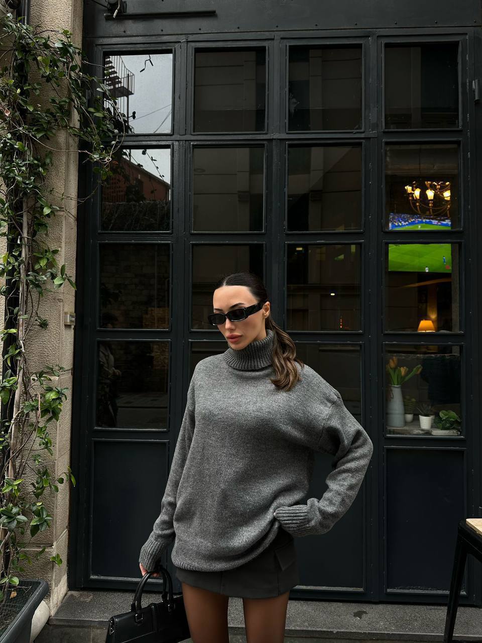 Light Grey Wool Turtleneck Top