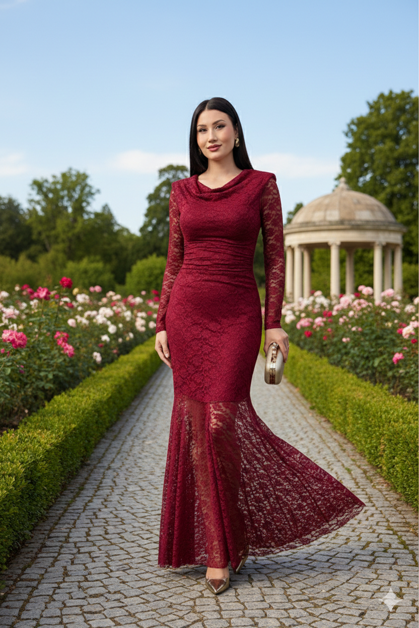Wine Dentelle Dress