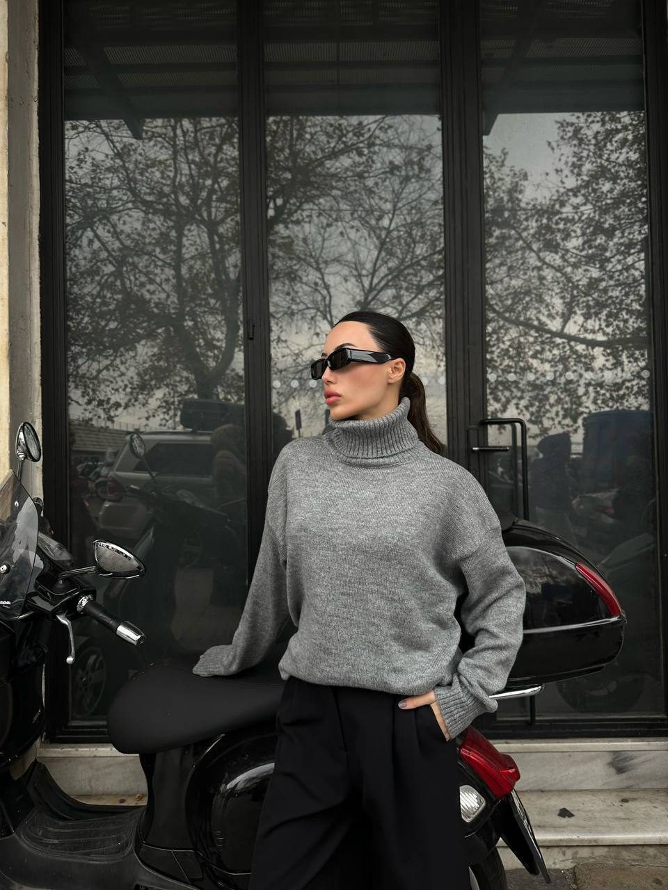 Light Grey Wool Turtleneck Top