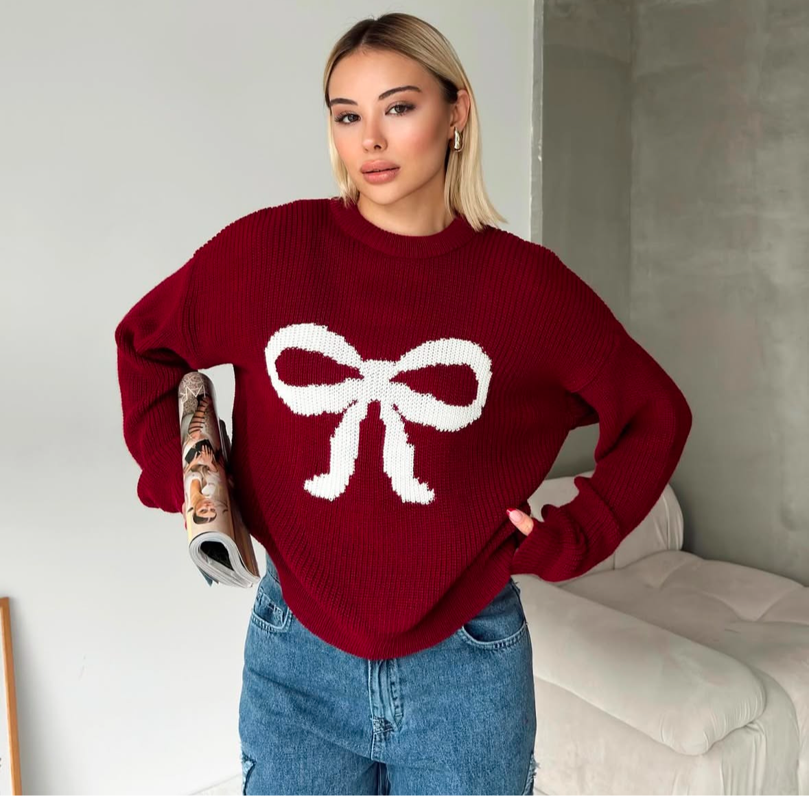 Burgundy Ribbon Sweater