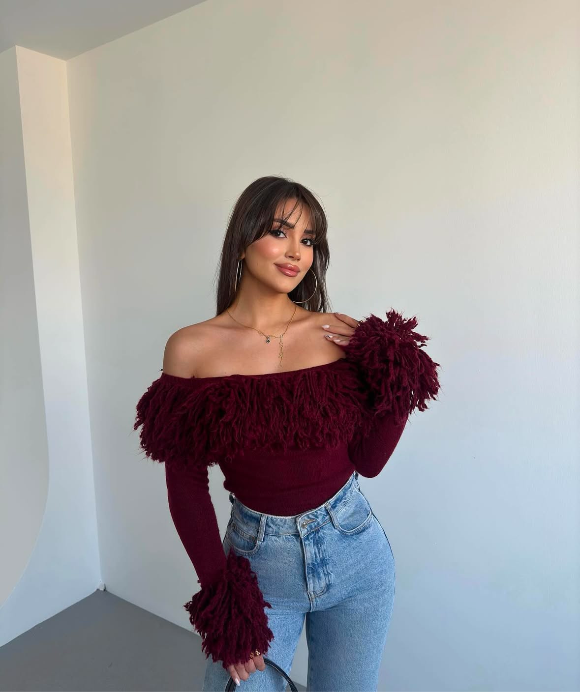 Burgundy Curls Off Shoulder Top