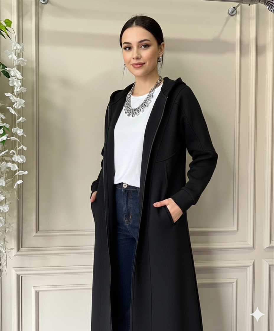 Black Long Zippered Hoodie