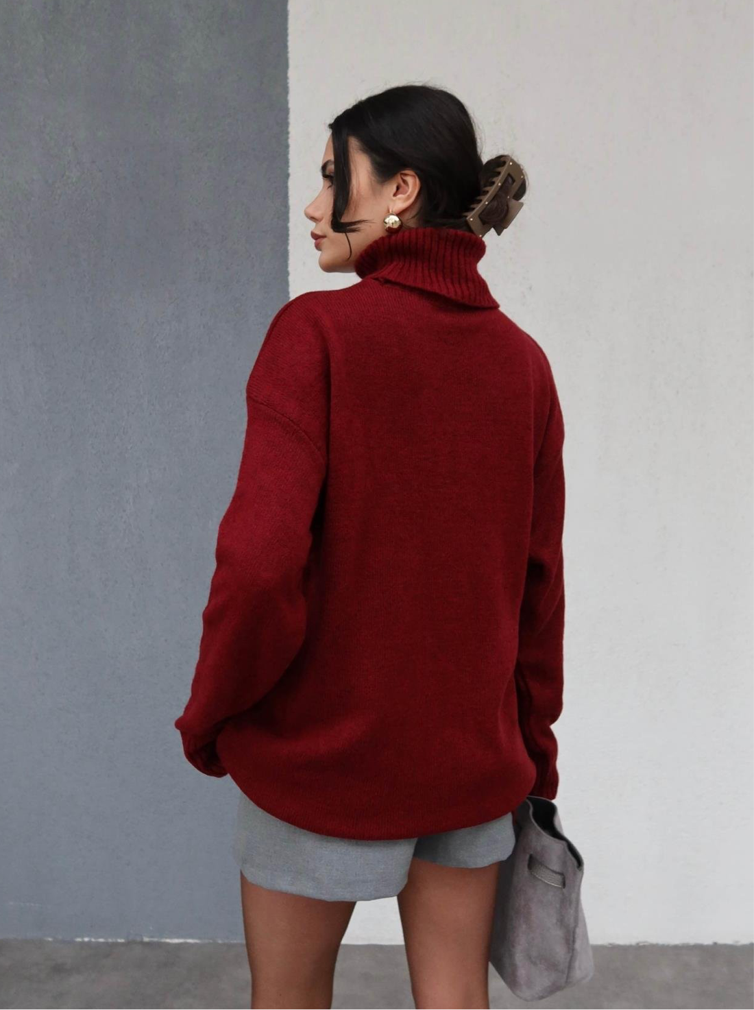 Burgundy Wool Turtleneck Top