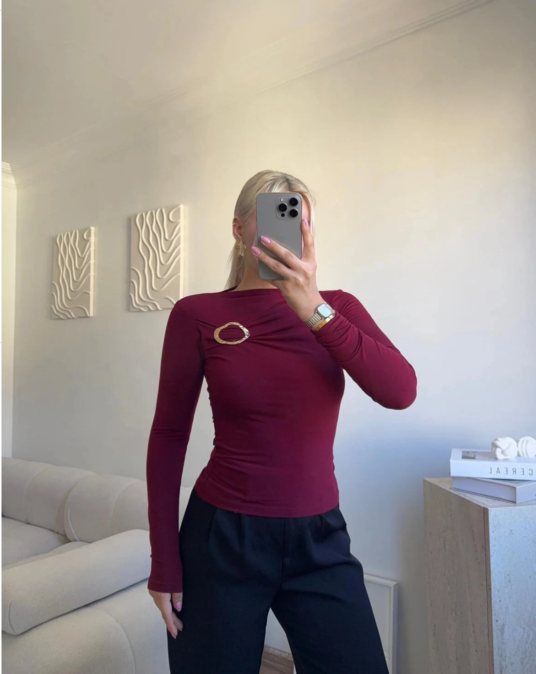 Burgundy Gold Brooch Top