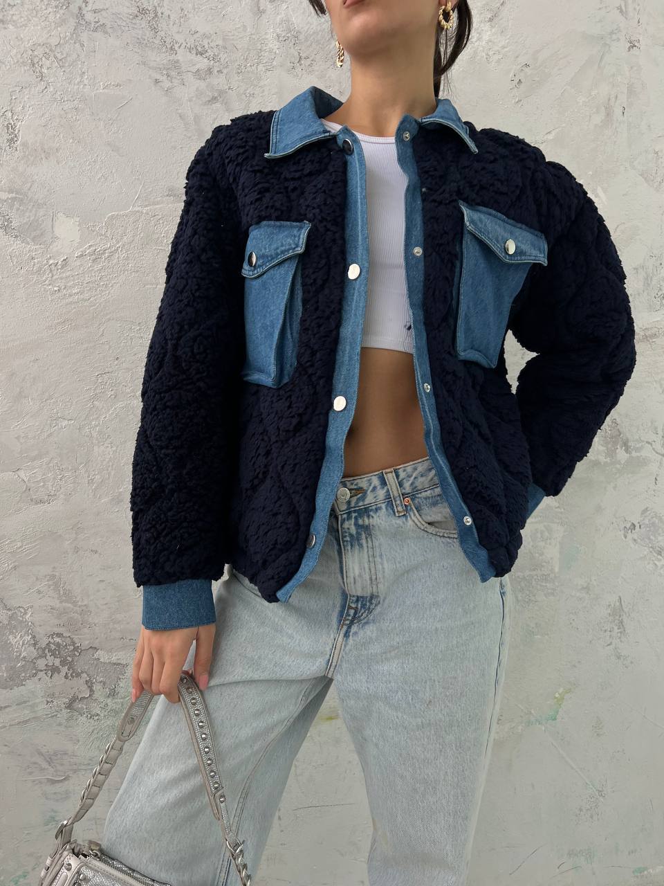 Navy Fur Jeans Jacket