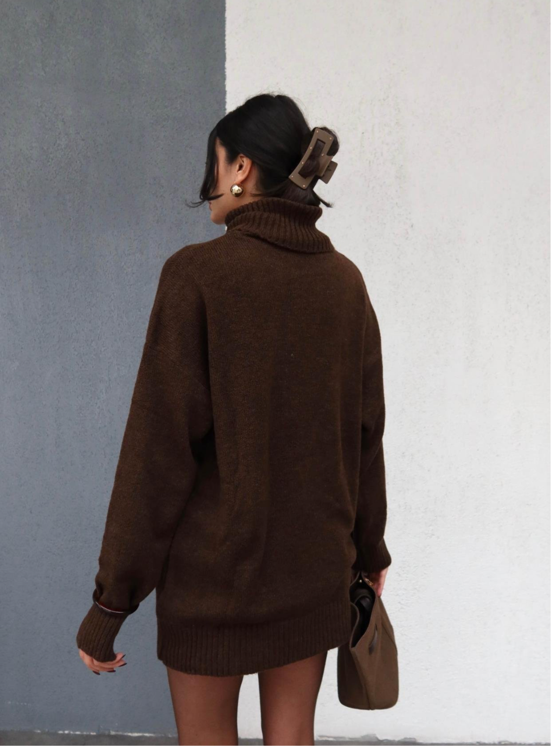 Brown Wool Turtleneck Top