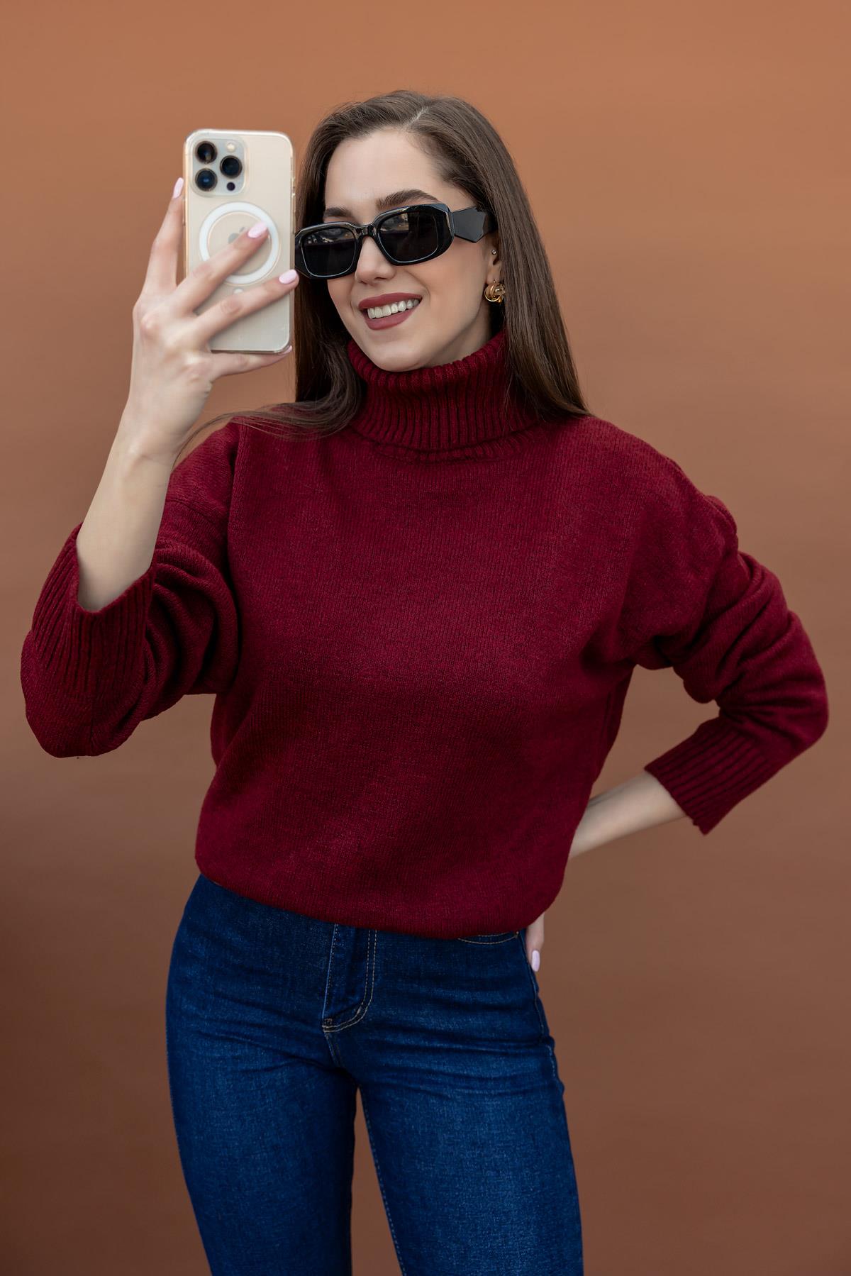 Burgundy Wool Turtleneck Top