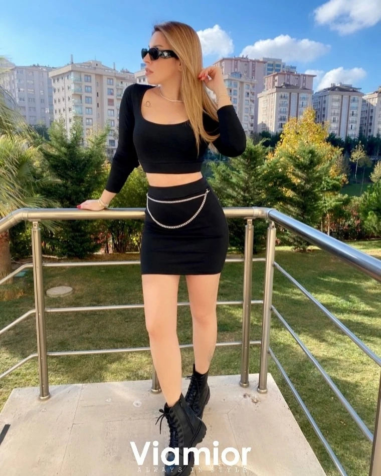Black Skirt-Crop Set